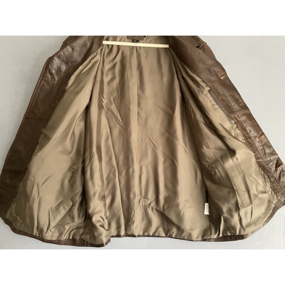 J.Crew Men XL Brown Leather Car Coat Jacket Patina Pebble Heavy Barn‎ Chore Y2K - Picture 15 of 16